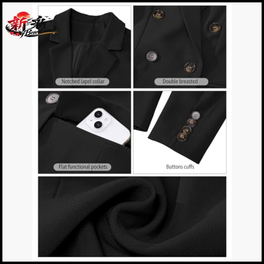Polyester Blazer Double Breasted Notched Lapel Lo… - image 5